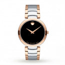 Two-Tone Steel & Rose Gold Minimalist Black Dial Luxury Bracelet Watch – Women