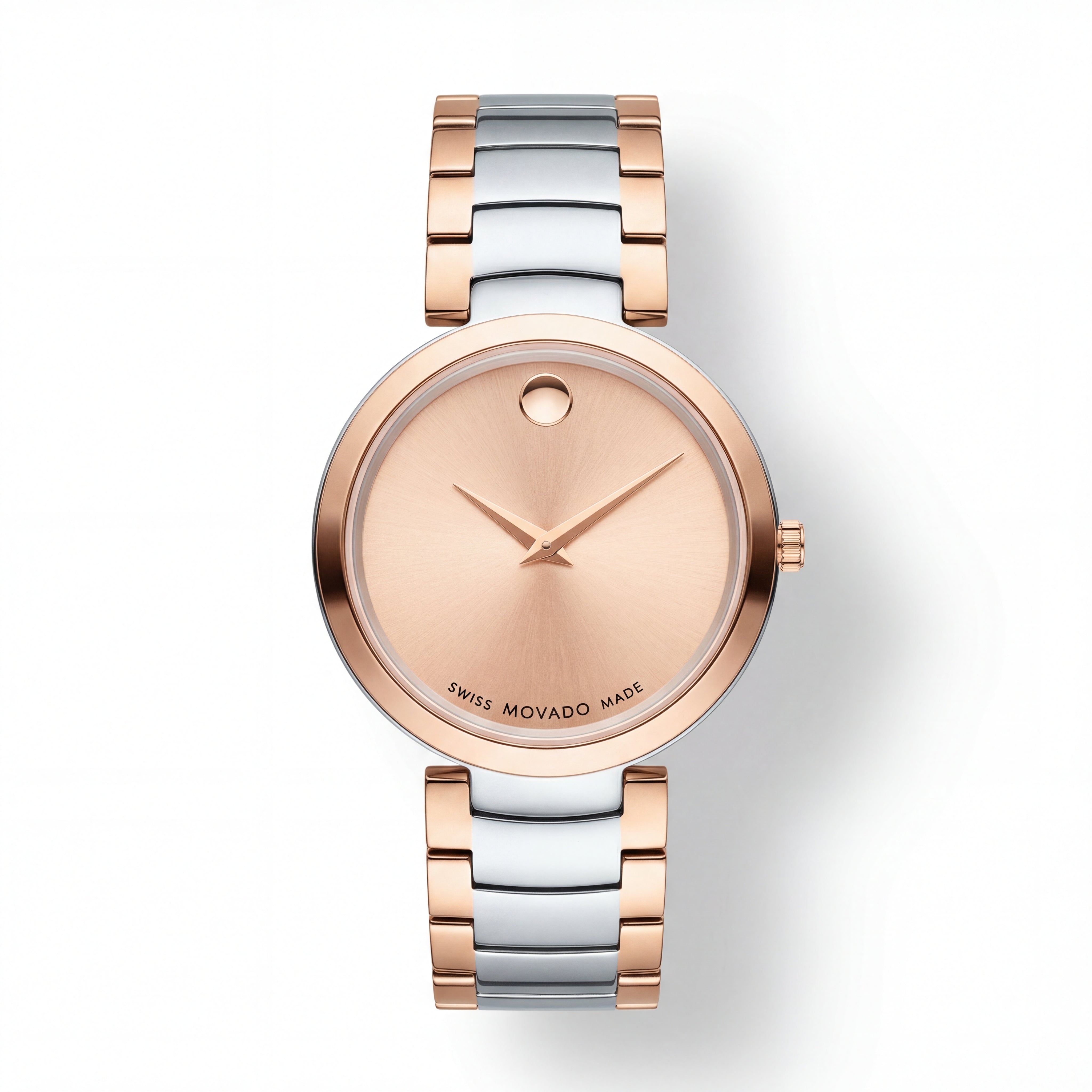 Two-Tone Steel & Rose Gold Minimalist Champagne Sunray Dial Luxury Bracelet Watch – Women