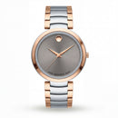 Two-Tone Steel & Rose Gold Minimalist Grey Sunray Dial Luxury Bracelet Watch – Women