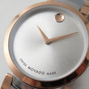 Two-Tone Steel & Rose Gold Minimalist Silver Sunray Dial Luxury Bracelet Watch – Women
