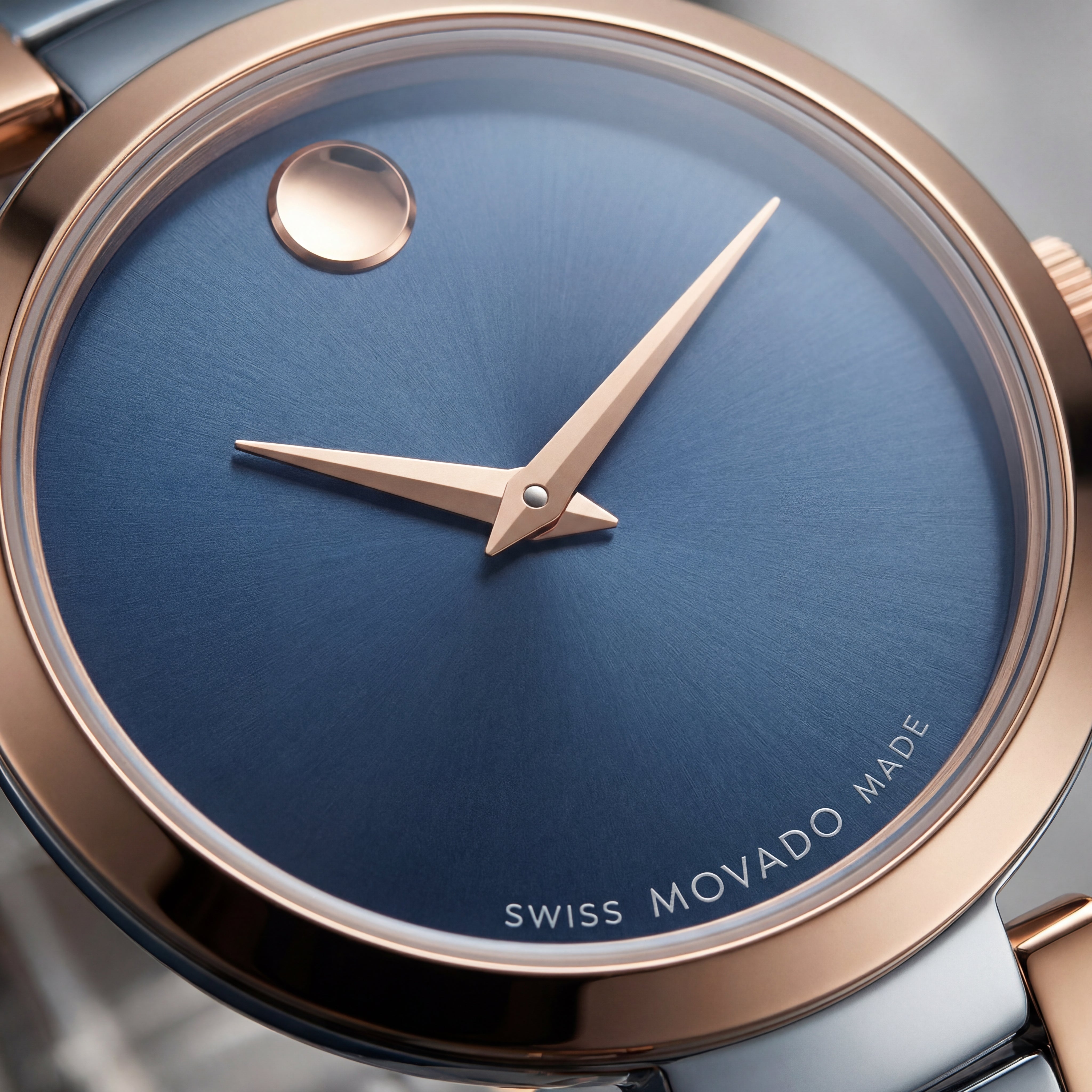 Two-Tone Steel & Rose Gold Minimalist Blue Sunray Dial Luxury Bracelet Watch – Women