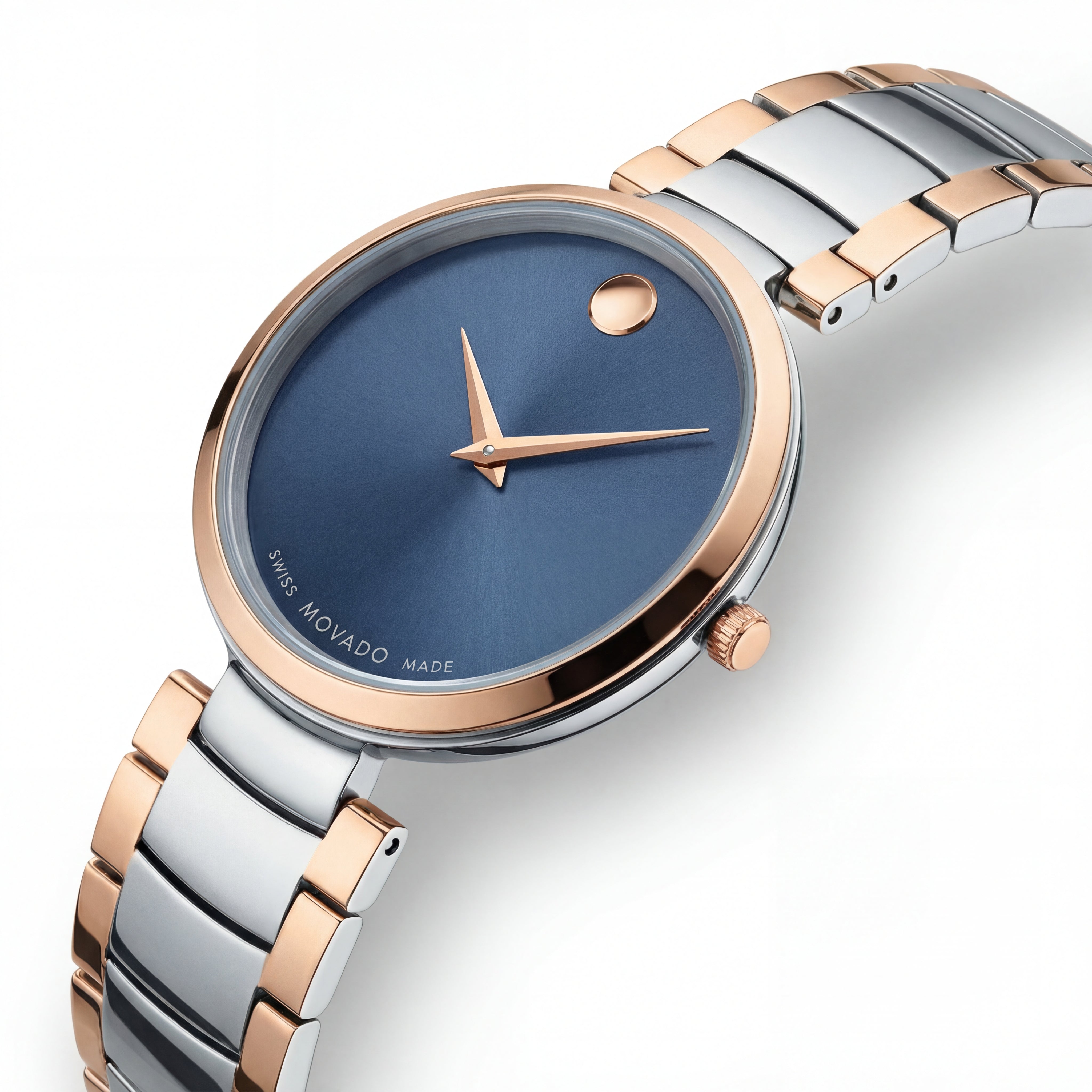 Two-Tone Steel & Rose Gold Minimalist Blue Sunray Dial Luxury Bracelet Watch – Women