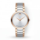 Two-Tone Steel & Rose Gold Minimalist Silver Sunray Dial Luxury Bracelet Watch – Women