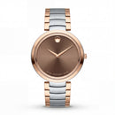 Two-Tone Steel & Rose Gold Minimalist Brown Sunray Dial Luxury Bracelet Watch – Women