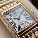 Rose Gold Diamond-Set Rectangular Roman Dial Luxury Bracelet Watch – Women