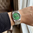 Stainless Steel Integrated Bracelet Green Dial Date Watch
