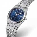 Stainless Steel Integrated Bracelet Blue Sunburst Dial Date Watch