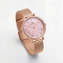 Rose Gold Crystal Bezel Pink Mother-of-Pearl Dial Mesh Strap Watch
