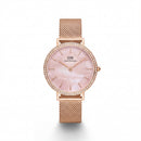 Rose Gold Crystal Bezel Pink Mother-of-Pearl Dial Mesh Strap Watch