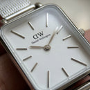 Classic White Rectangular Dial Silver Mesh Minimal Watch
