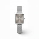 Silver Rectangular Sunray Dial Mesh Strap Minimal Watch