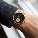 Gold-Tone Black Dial Crystal Subdial Minimal Bracelet Watch