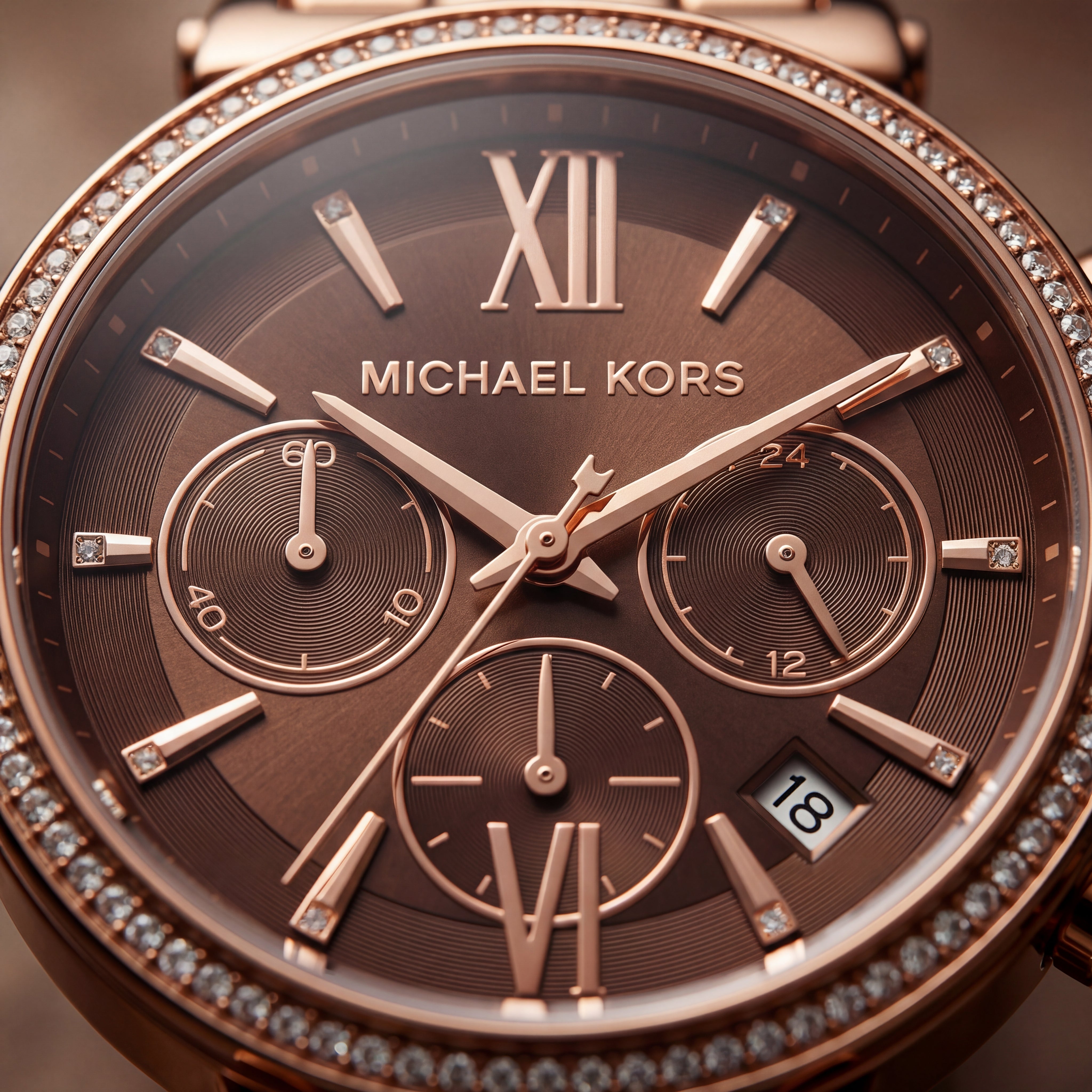 Chocolate Brown Dial Rose Gold Crystal Chronograph Watch