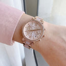 Rose Gold Blush Inlay Crystal Chronograph Bracelet Watch