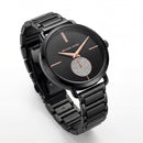 Midnight Black Rose Accent Crystal Subdial Minimal Watch