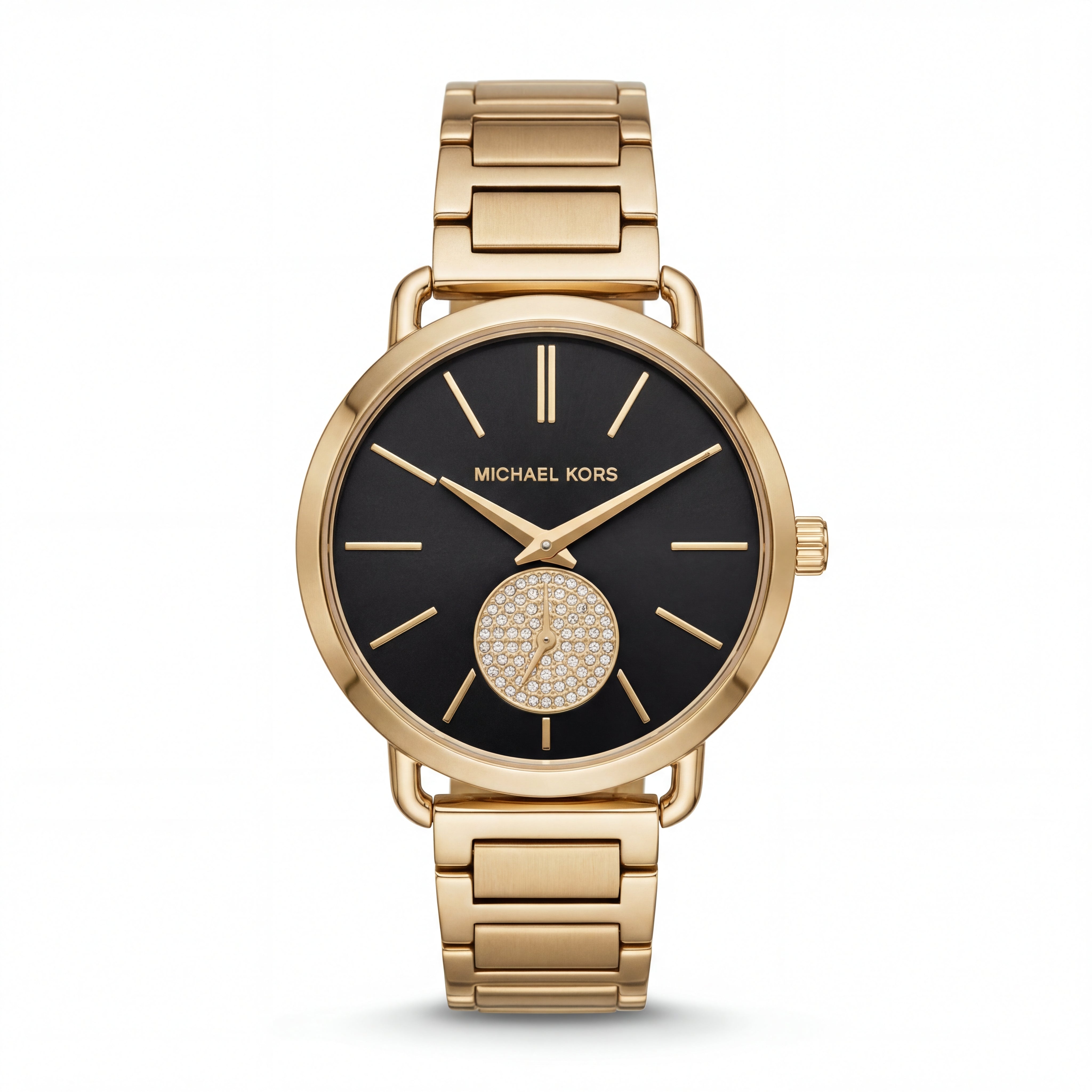 Gold-Tone Black Dial Crystal Subdial Minimal Bracelet Watch