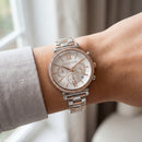 Two-Tone Silver Rose Gold Crystal Chronograph Watch