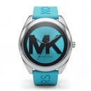 Aqua Blue MK Logo Dial Silicone Strap Statement Watch
