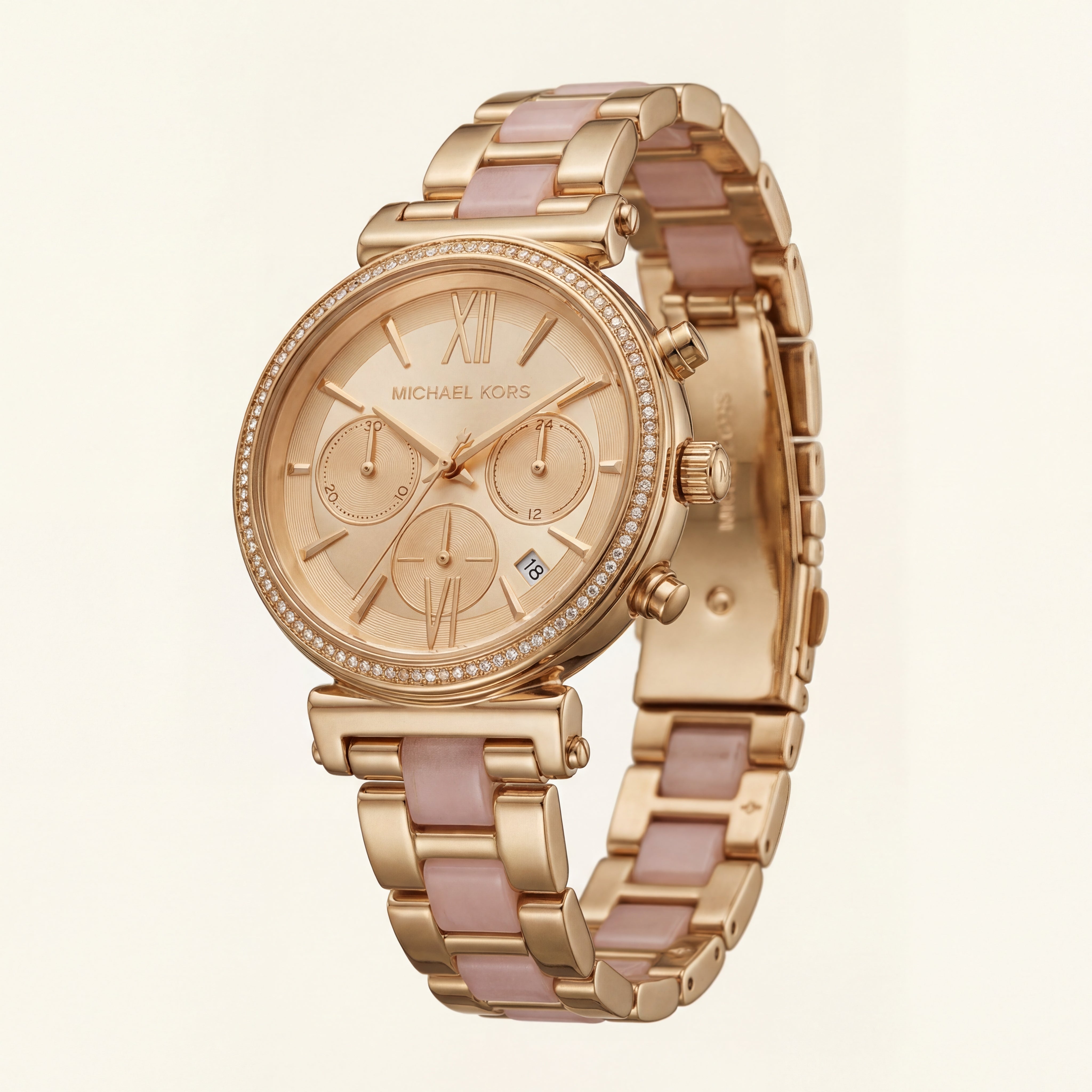 Rose Gold Crystal Bezel Chronograph Bracelet Watch