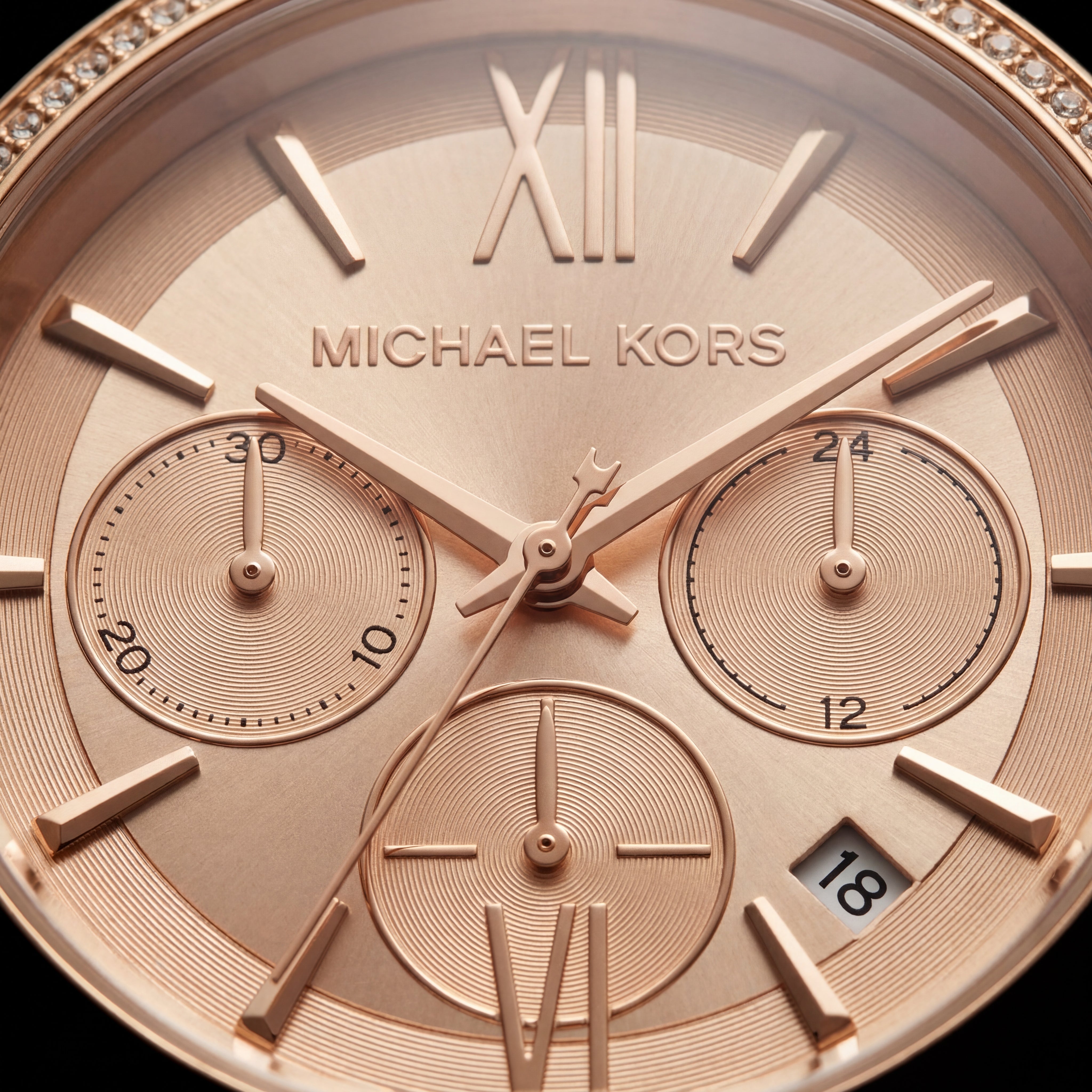 Rose Gold Crystal Bezel Chronograph Bracelet Watch