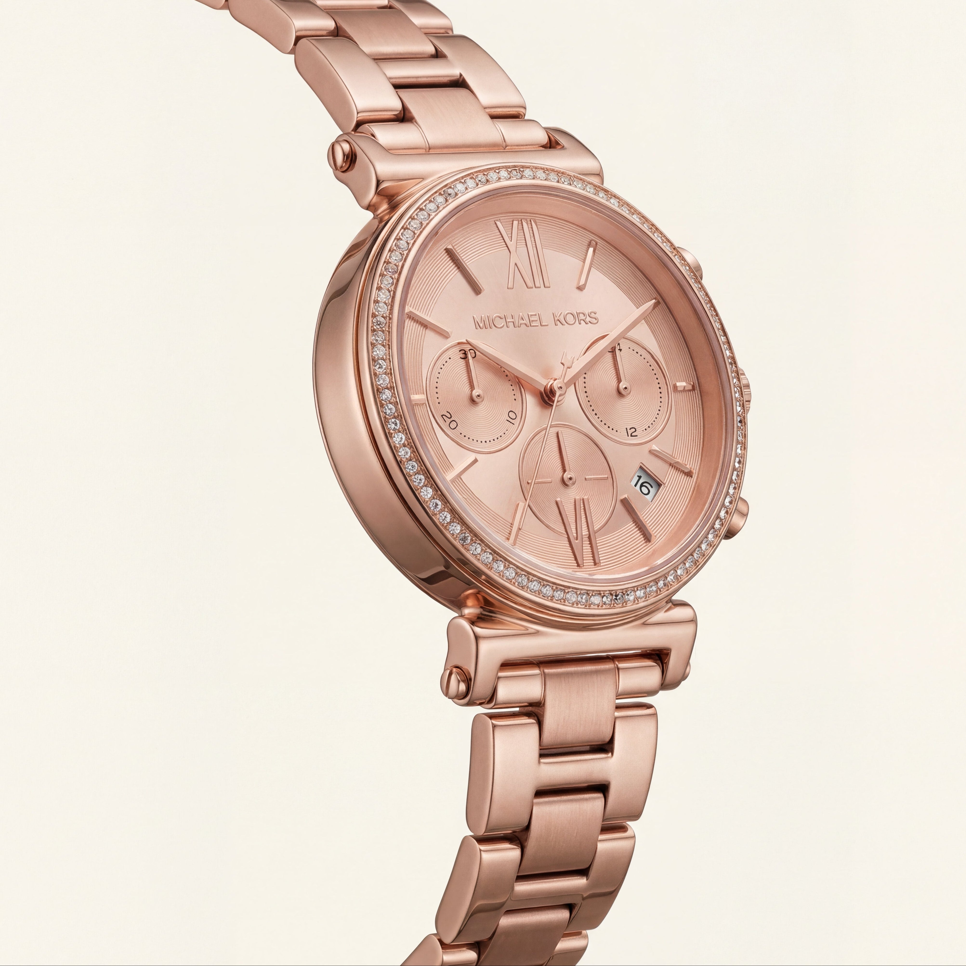 Full Rose Gold Crystal Bezel Chronograph Bracelet Watch