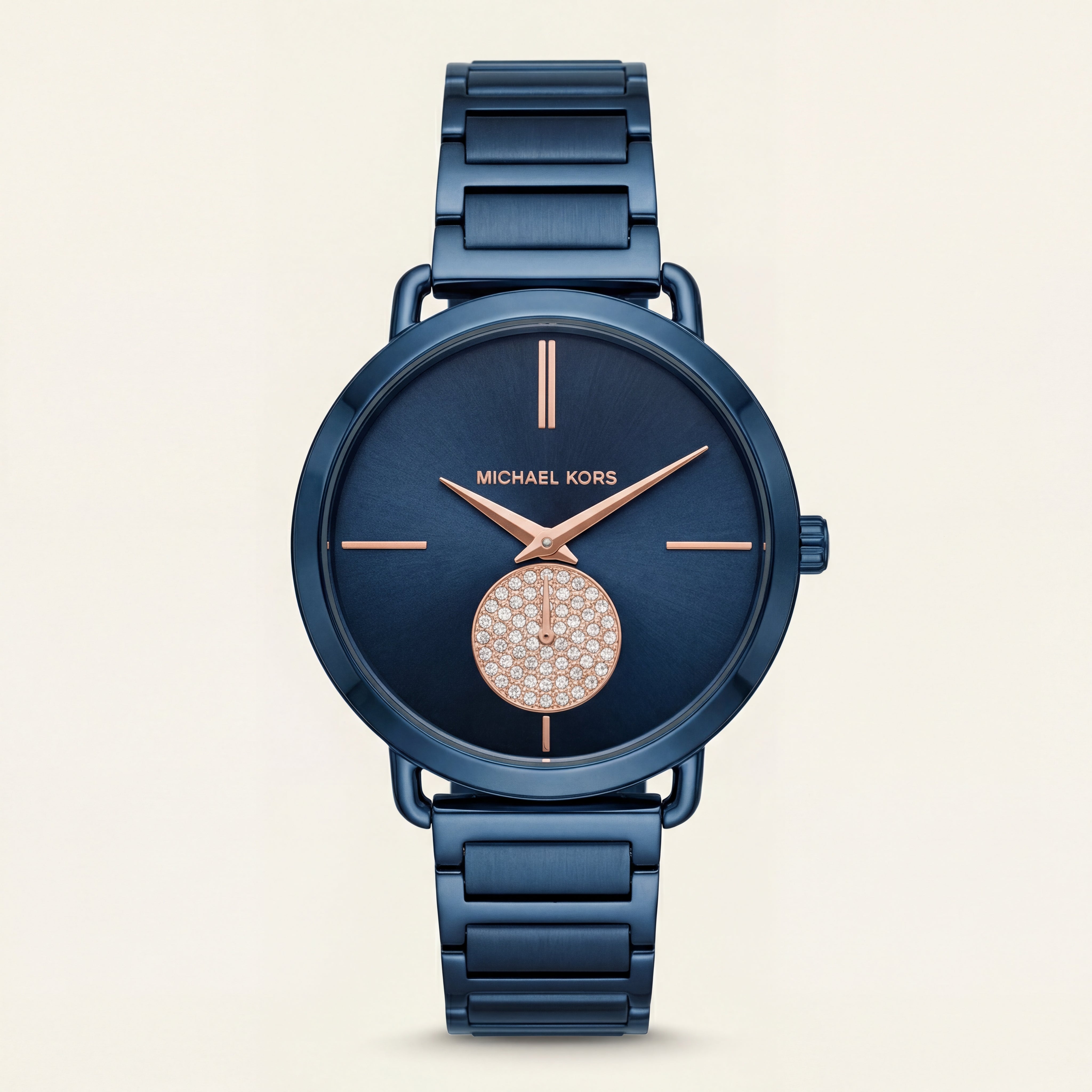 Midnight Blue Rose Accent Minimal Crystal Subdial Watch