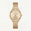 Full Gold-Tone Minimal Crystal Subdial Classic Bracelet Watch
