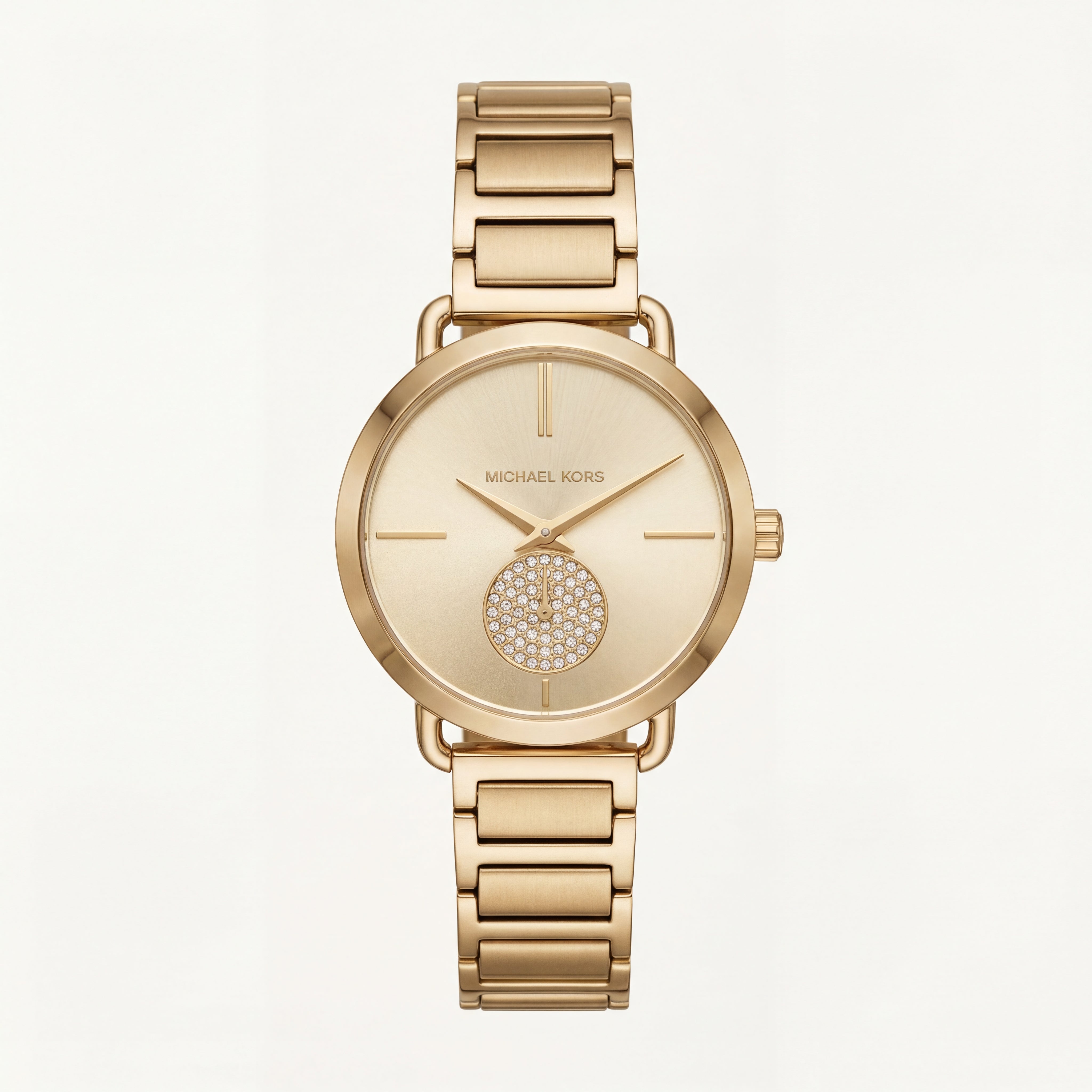 Full Gold-Tone Minimal Crystal Subdial Classic Bracelet Watch