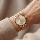 Full Gold-Tone Minimal Crystal Subdial Classic Bracelet Watch