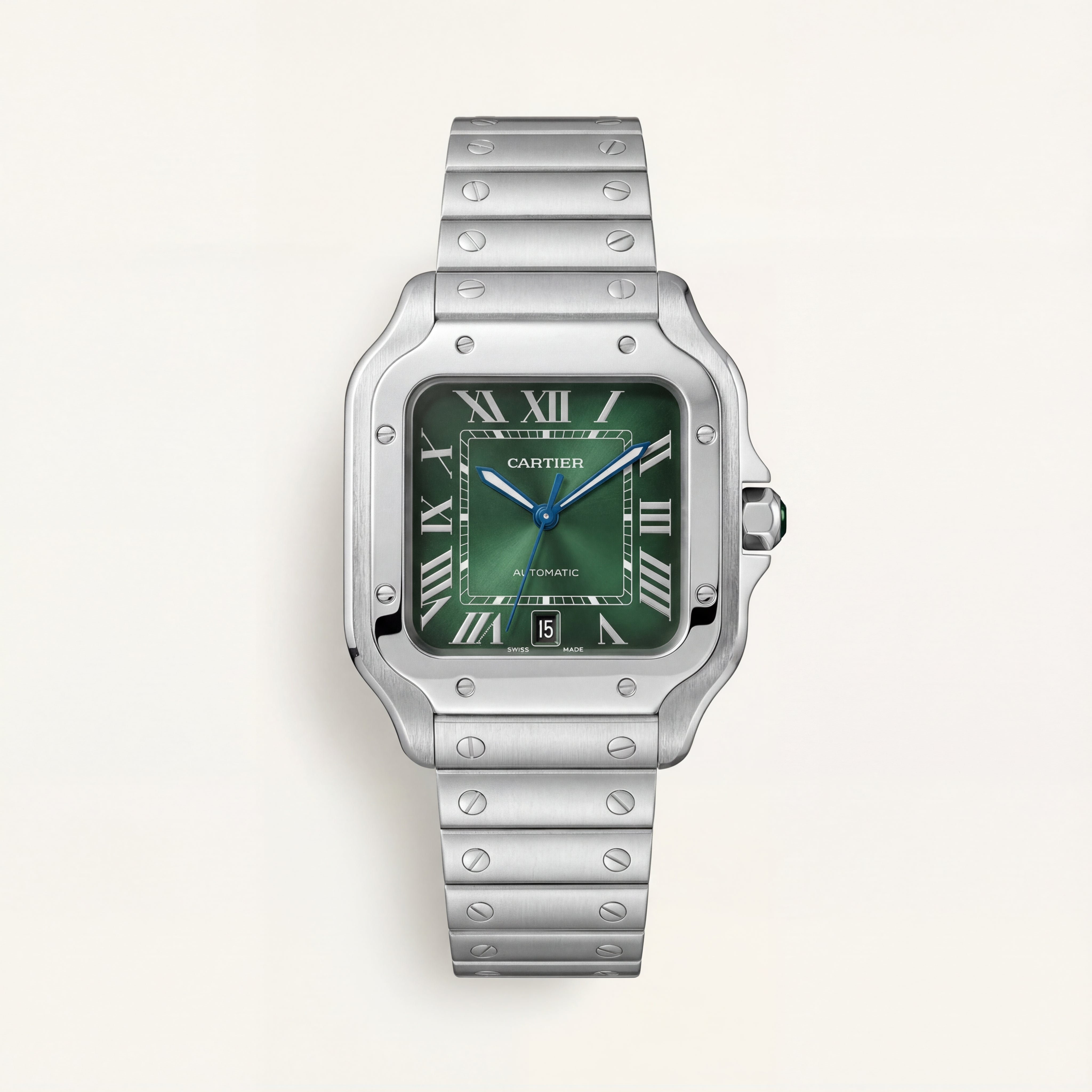 Emerald Green Square Roman Dial Steel Watch