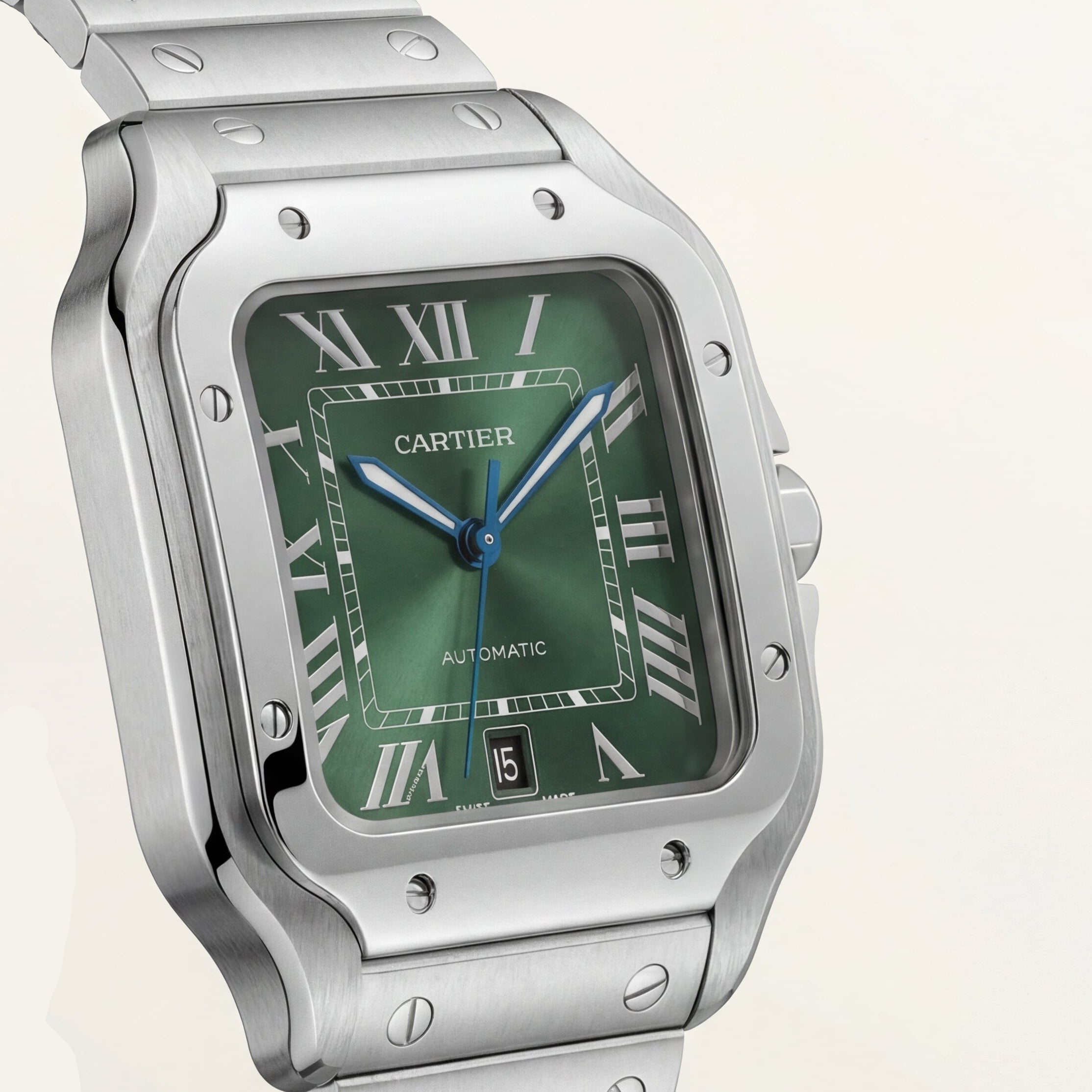 Emerald Green Square Roman Dial Steel Watch