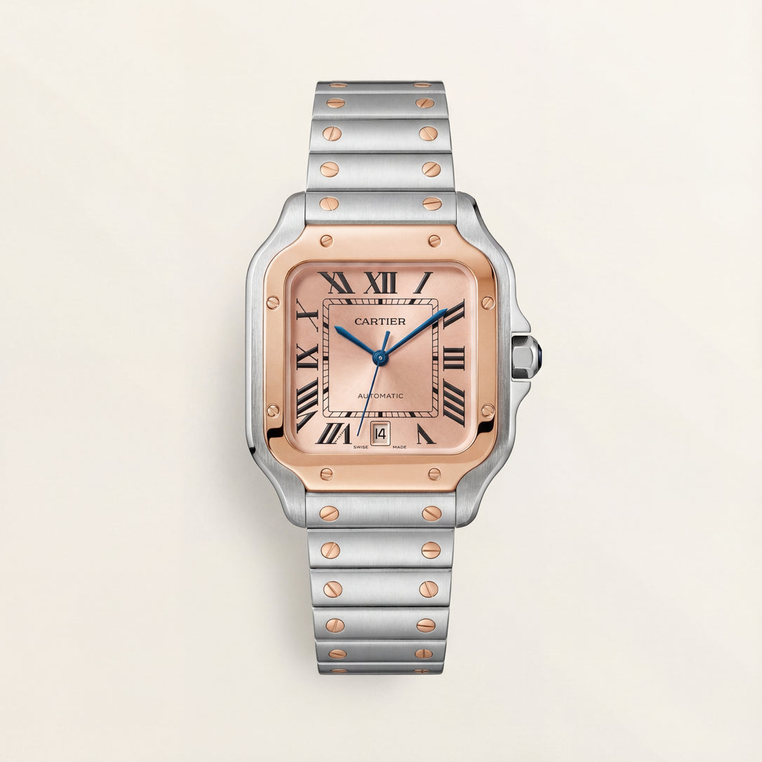 Champagne Gold Square Roman Dial Steel Watch