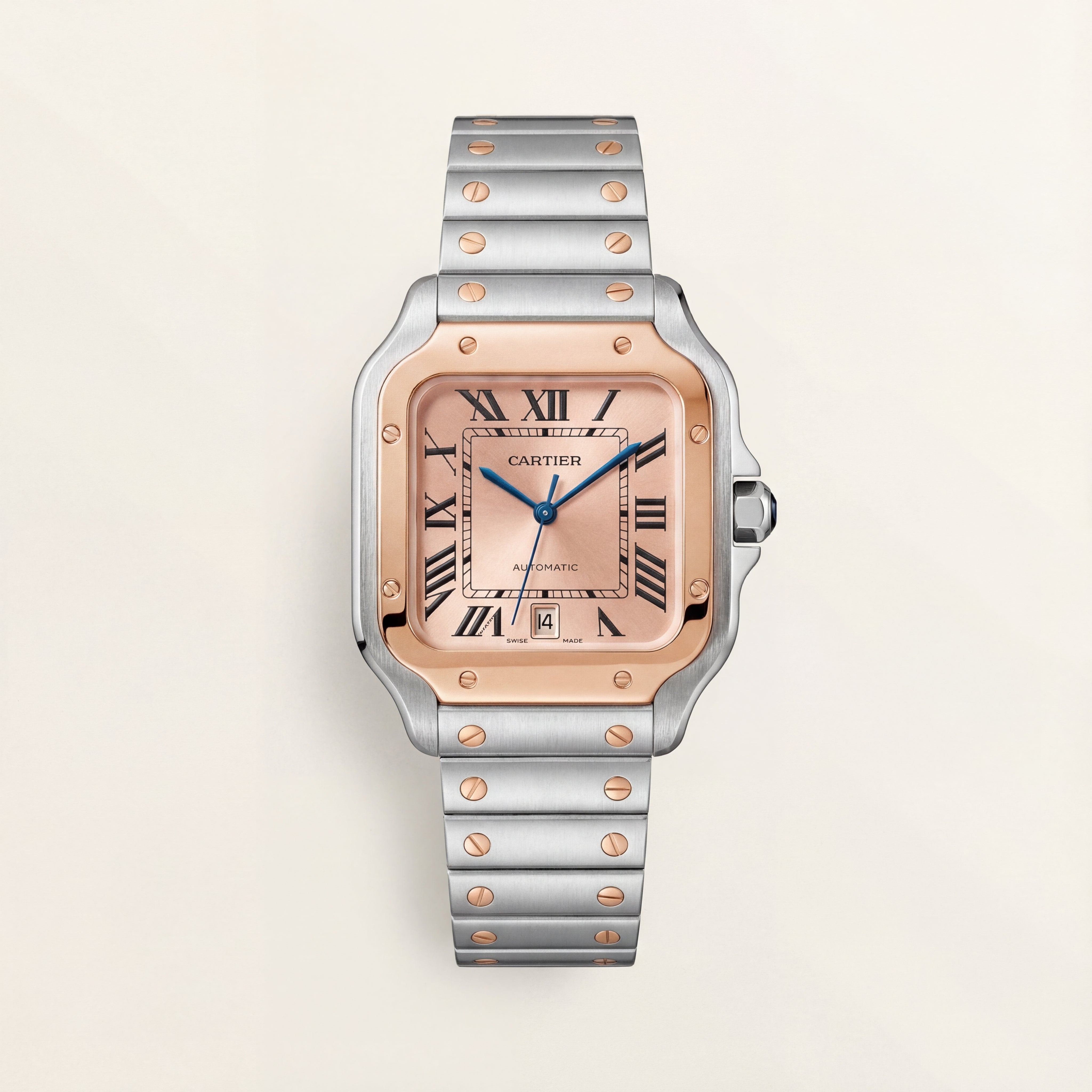 Champagne Gold Square Roman Dial Steel Watch