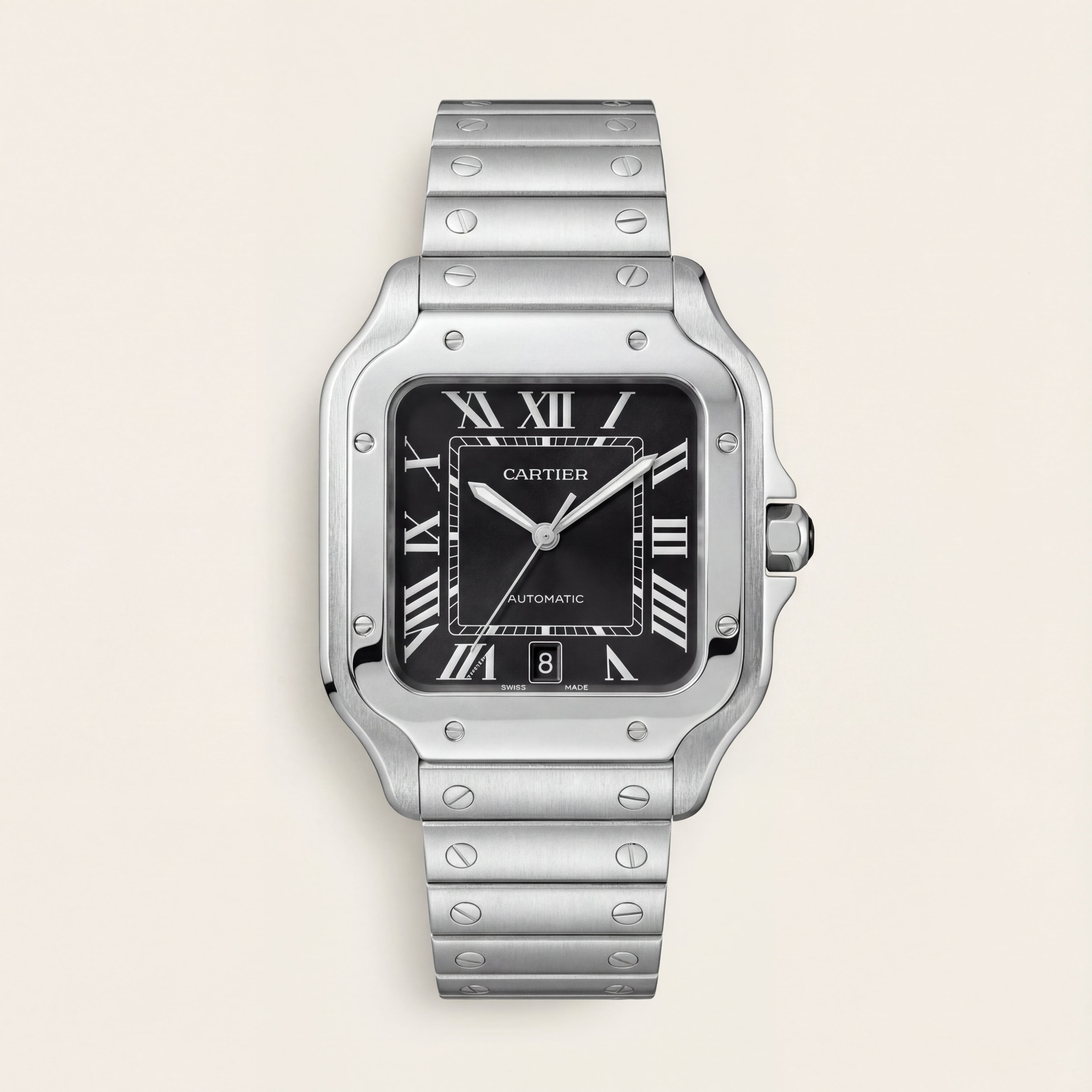 Classic Silver Square Automatic Roman Dial Steel Watch