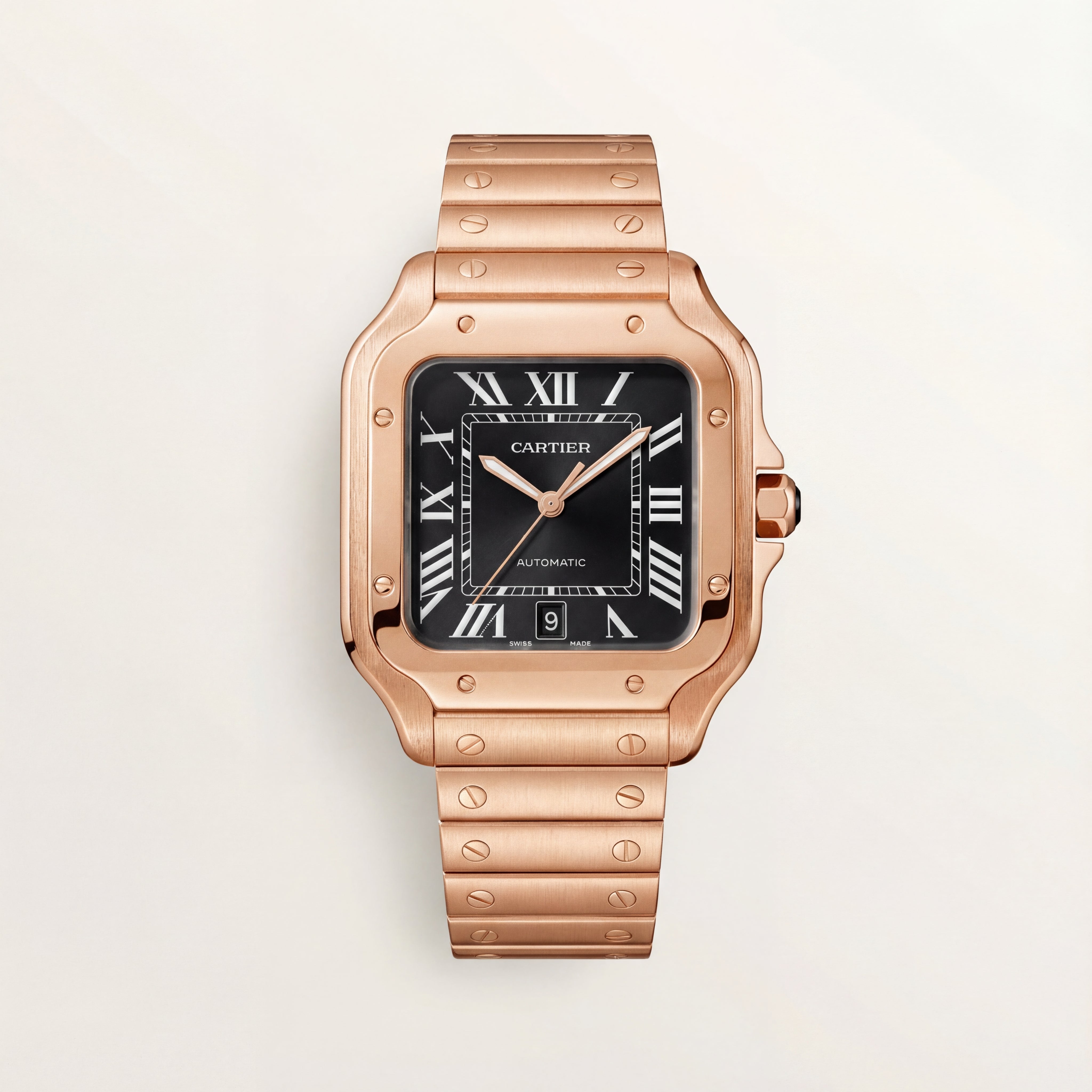 Rose Gold Square Automatic Roman Dial Steel Watch