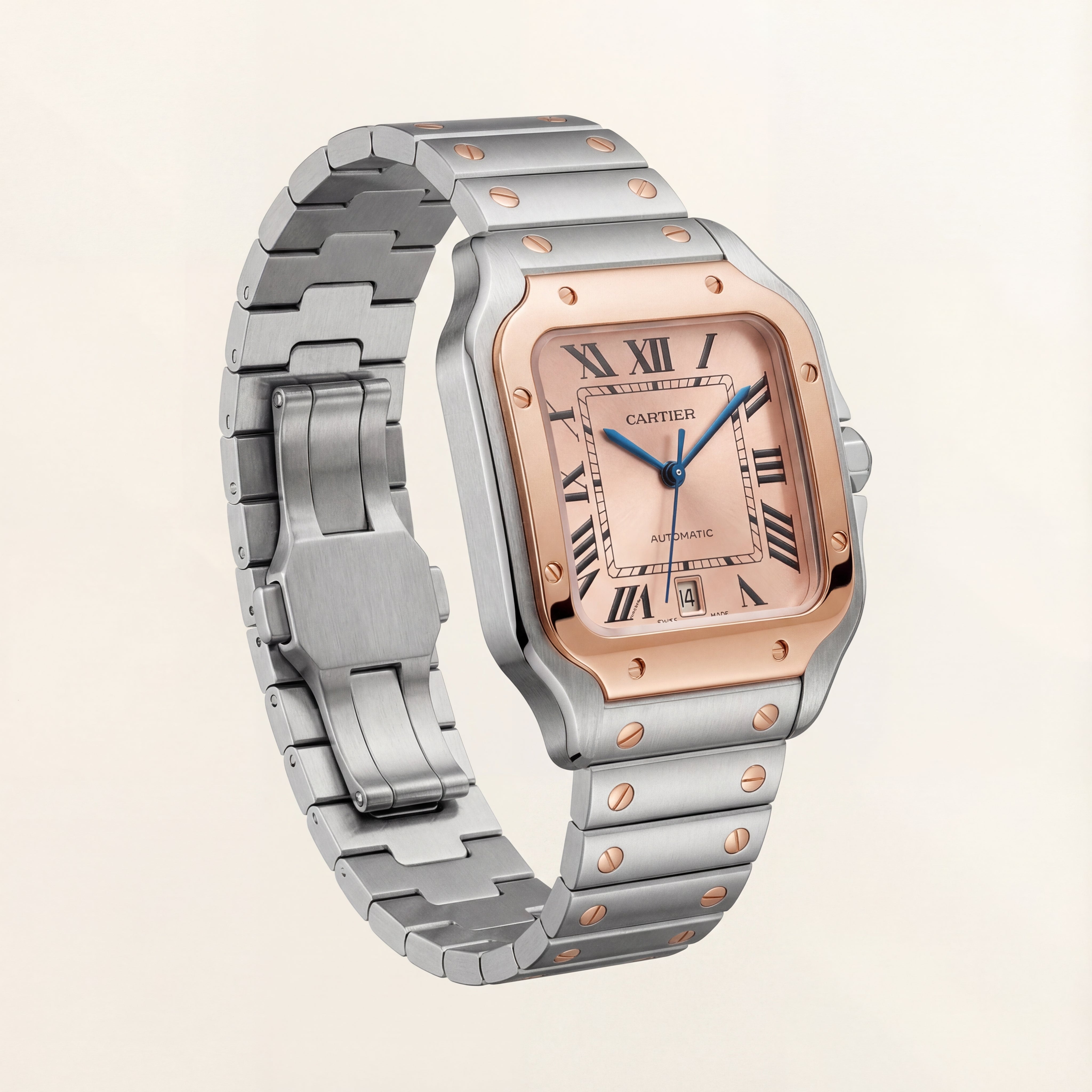 Champagne Gold Square Roman Dial Steel Watch