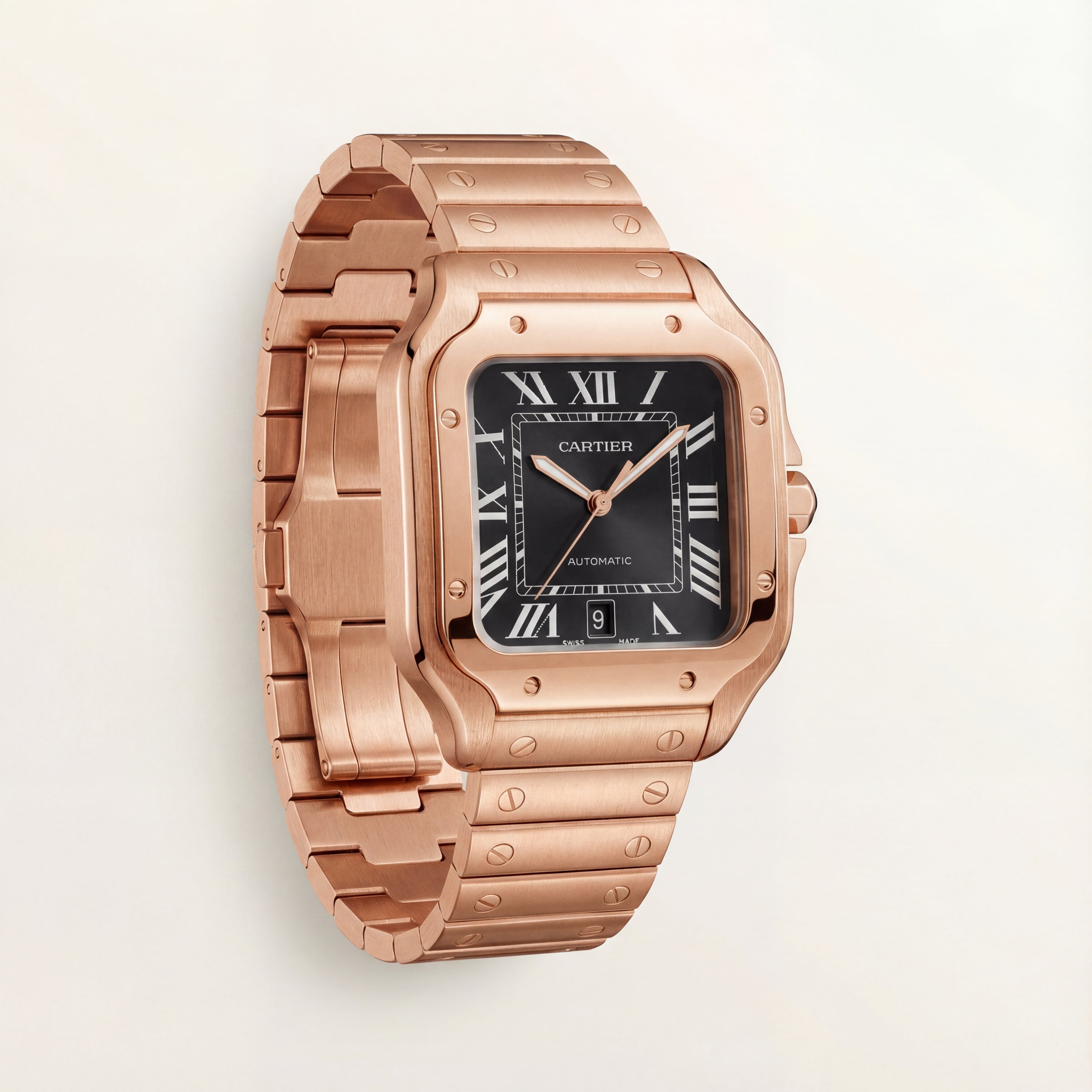 Rose Gold Square Automatic Roman Dial Steel Watch