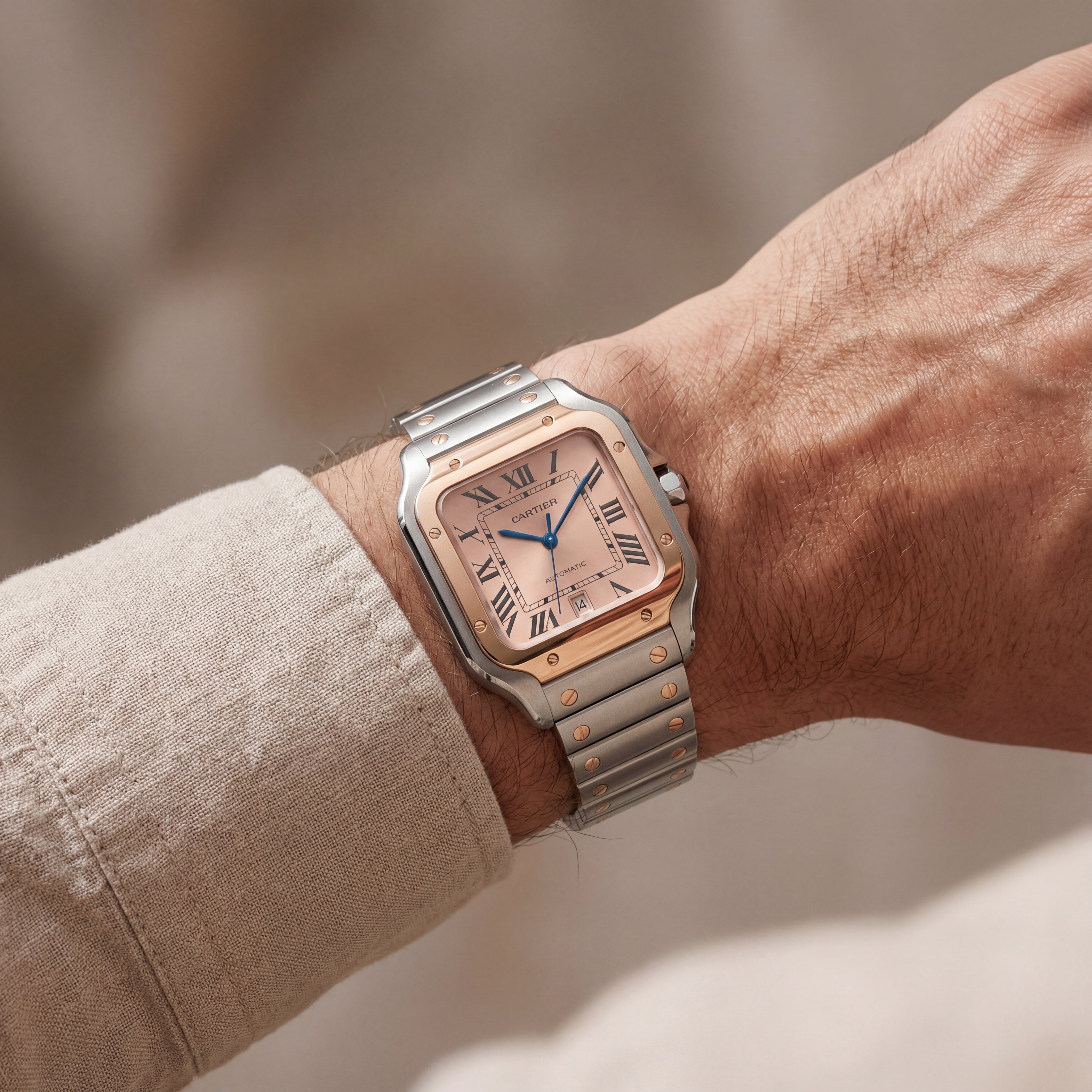 Champagne Gold Square Roman Dial Steel Watch