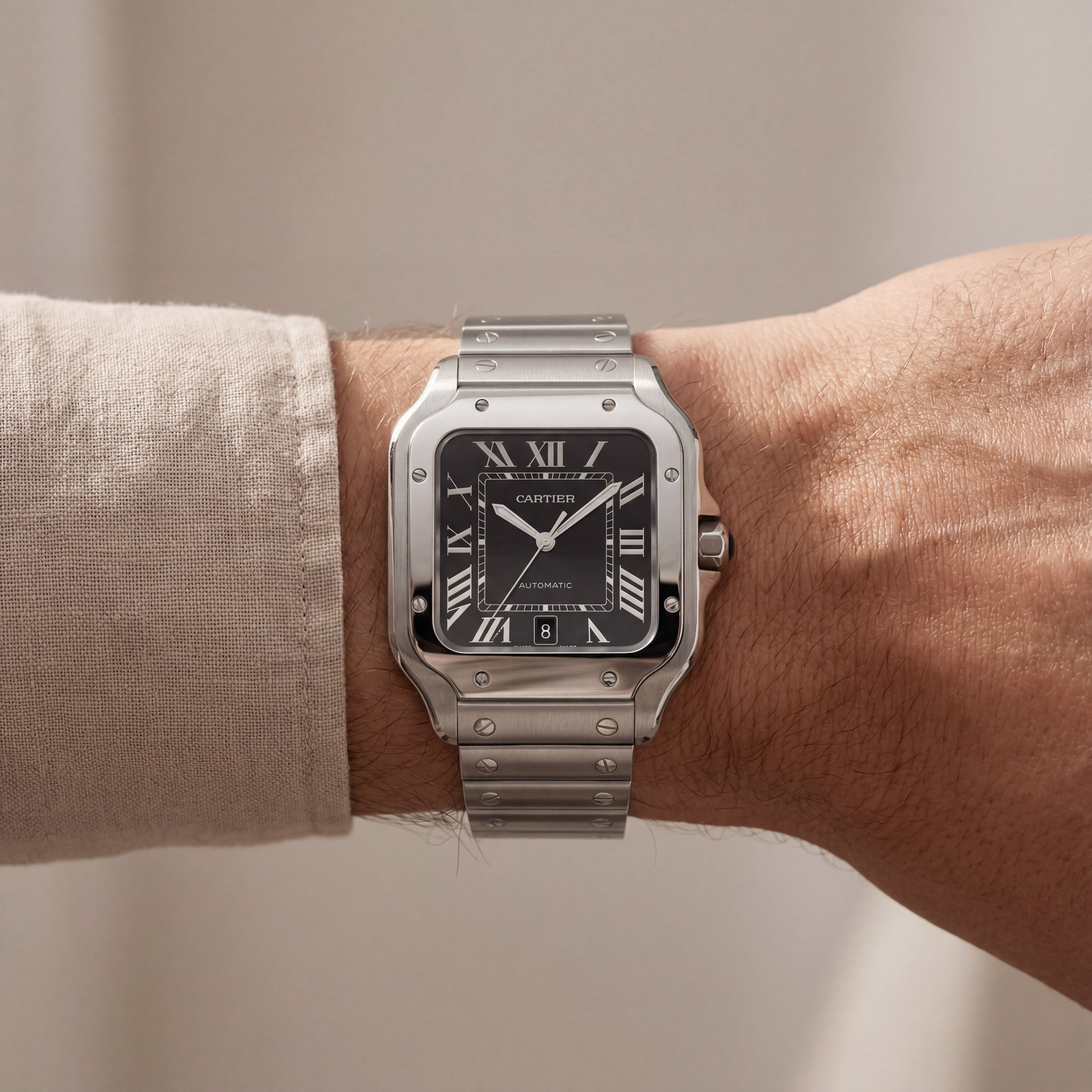 Classic Silver Square Roman Dial Steel Watch