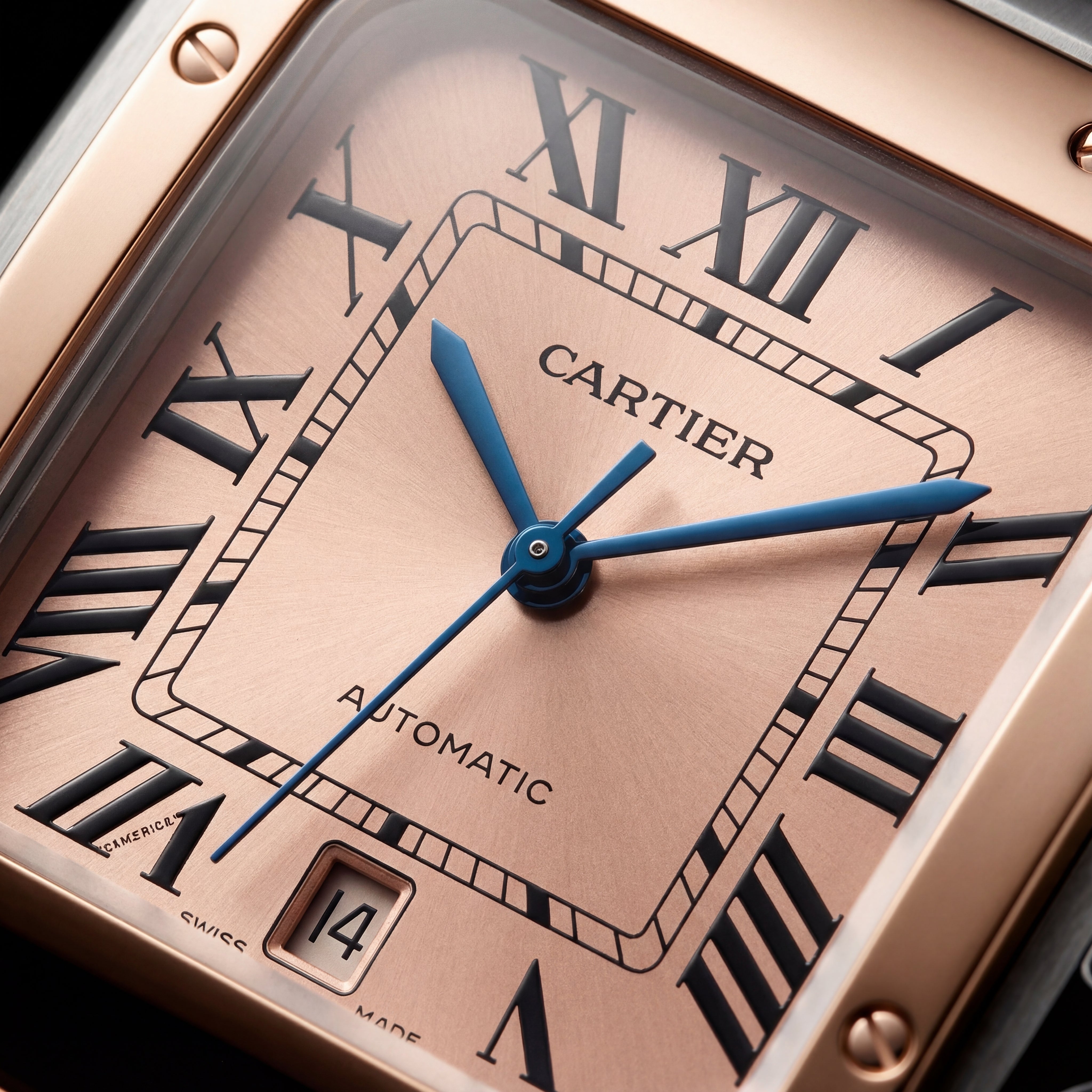 Champagne Gold Square Roman Dial Steel Watch