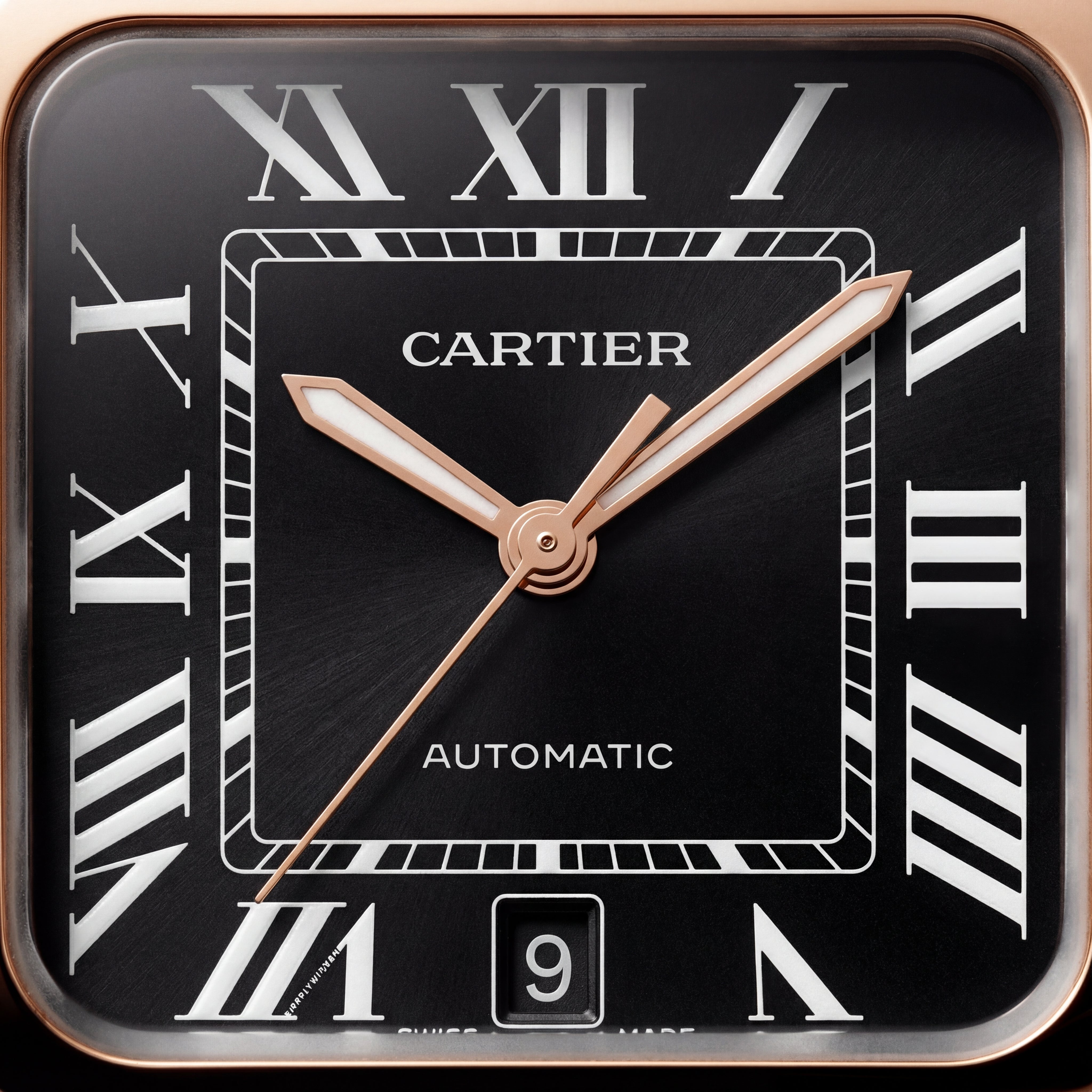 Rose Gold Square Automatic Roman Dial Steel Watch