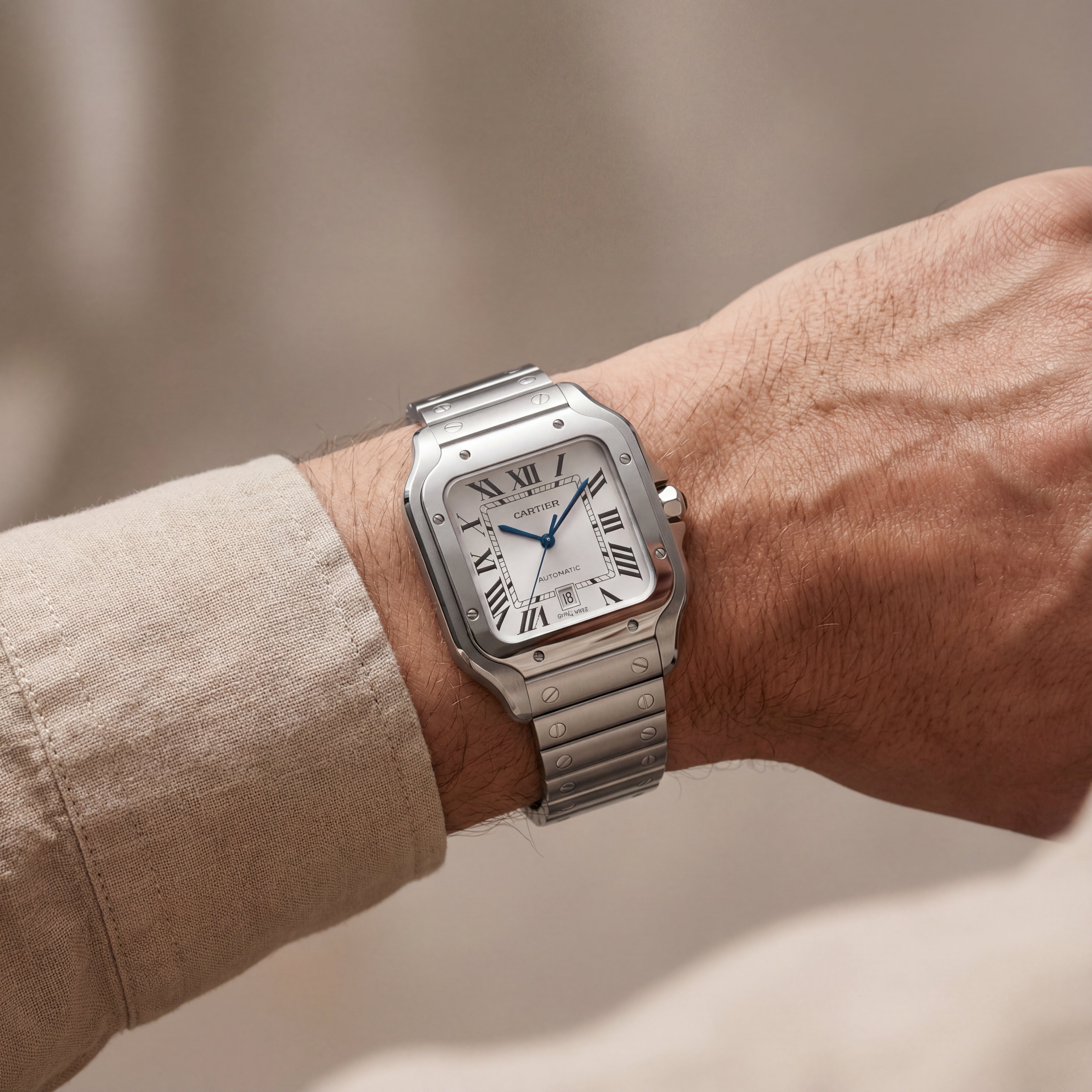 Silver Square Roman Dial Steel Watch