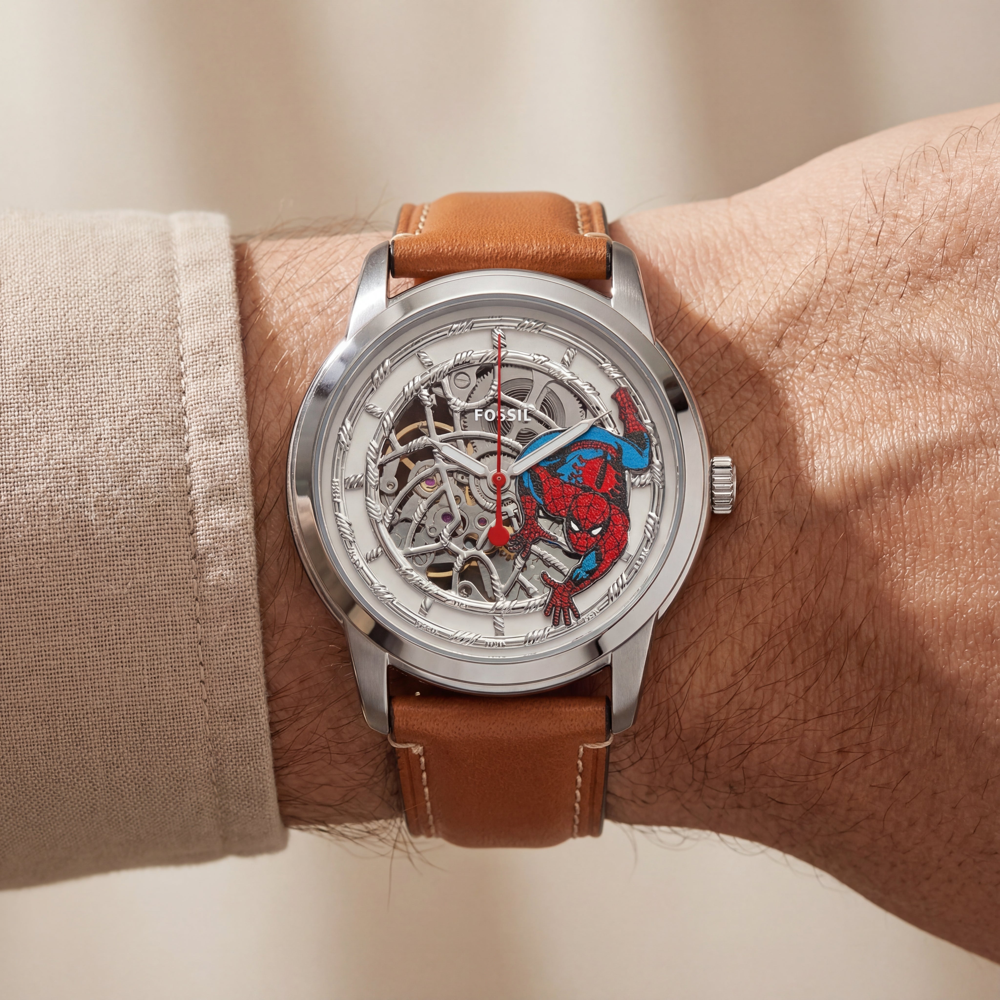Web Warrior Skeleton Dial Automatic Leather Watch