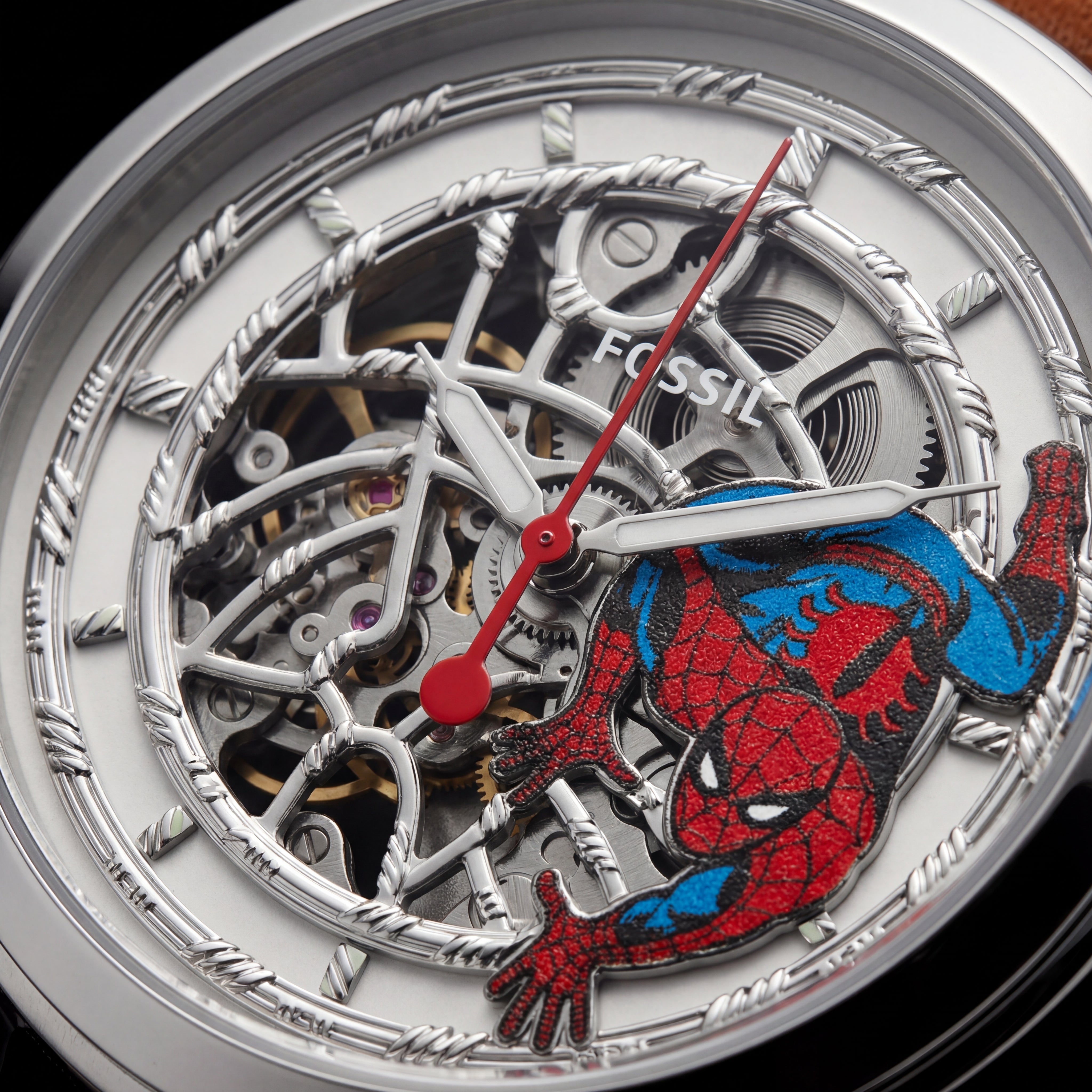 Web Warrior Skeleton Dial Automatic Leather Watch