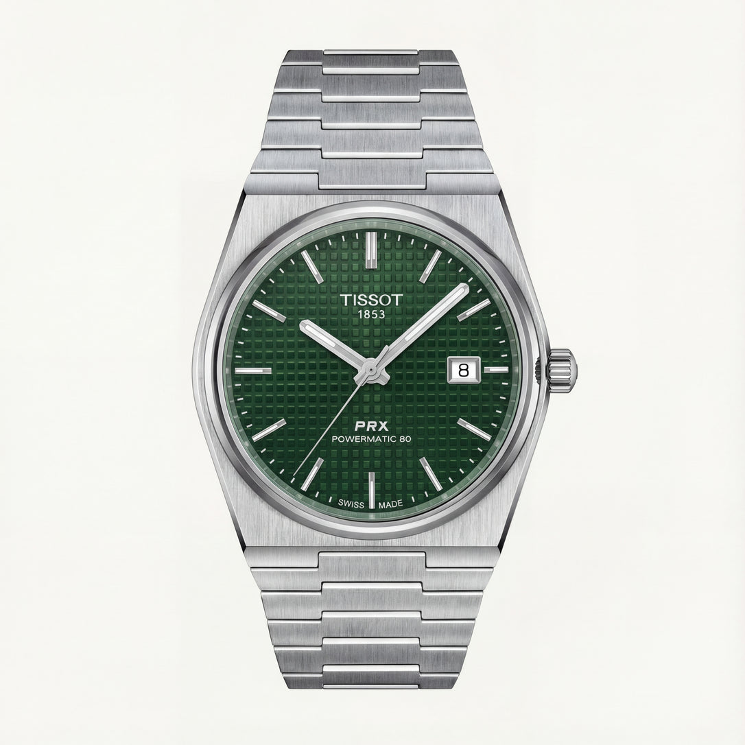 Centrix Emerald Green Waffle Dial Silver Watch