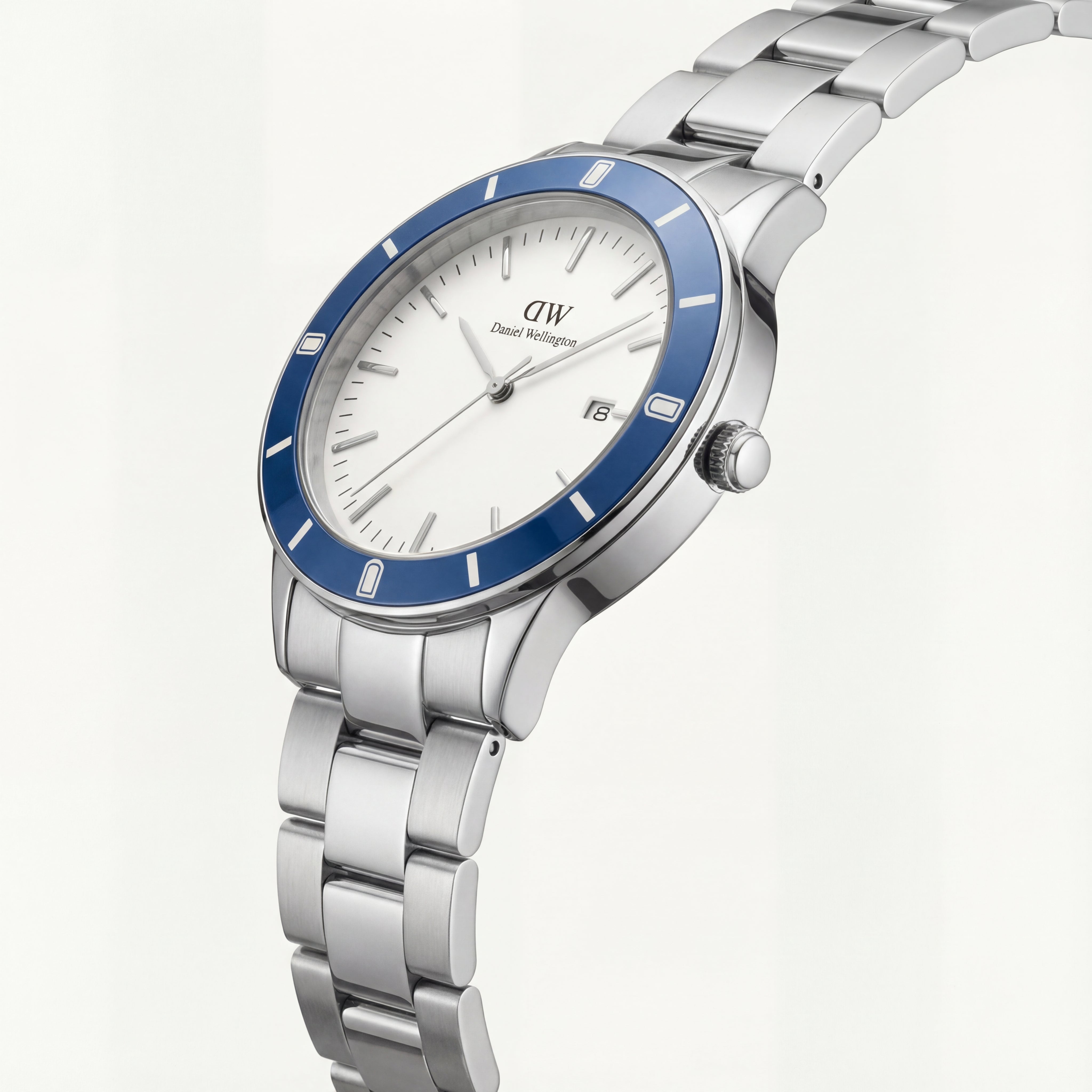Silver White Dial Blue Bezel Minimalist Men’s Watch