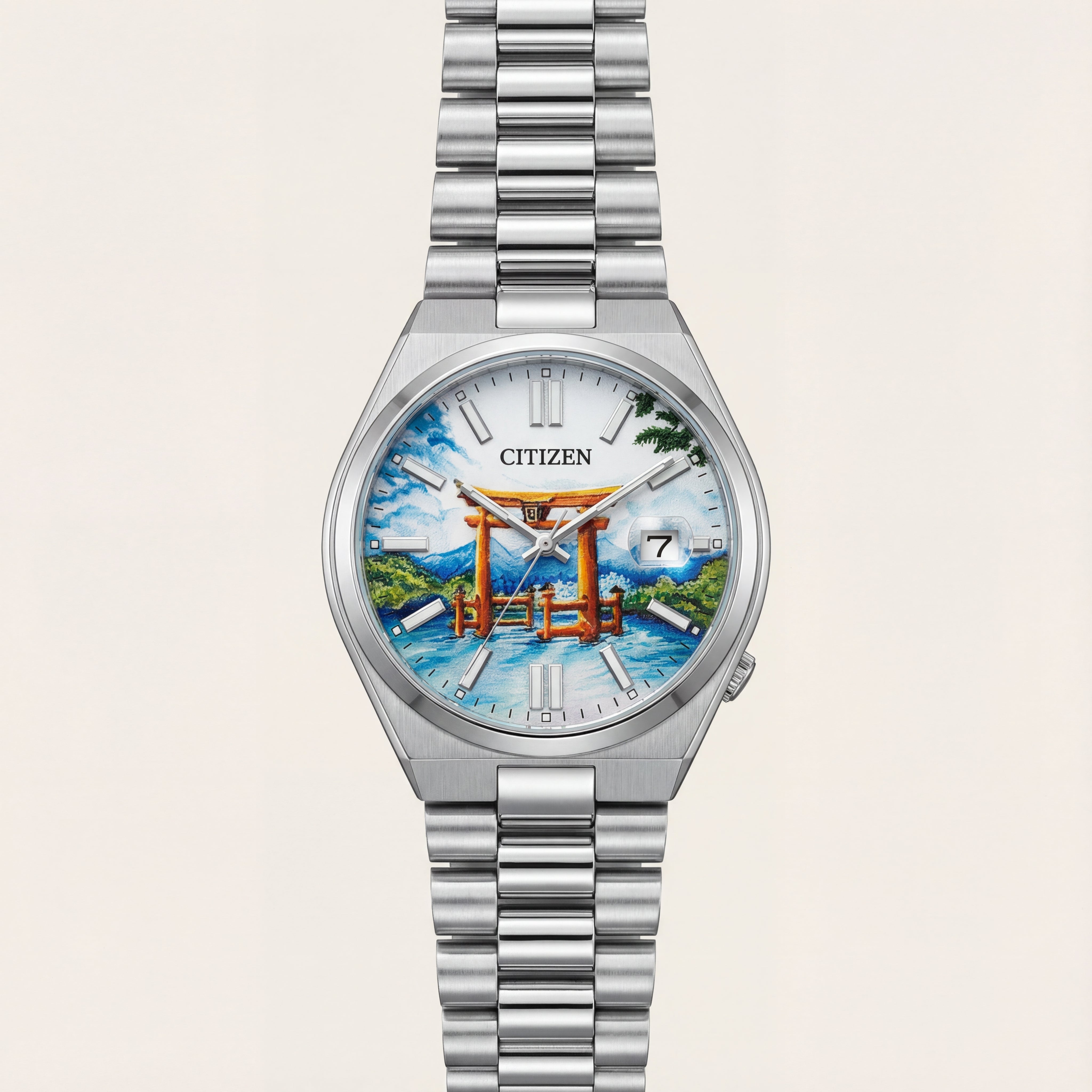 Scenic Mountain Gate Art Dial Men’s Stainless Steel Watch