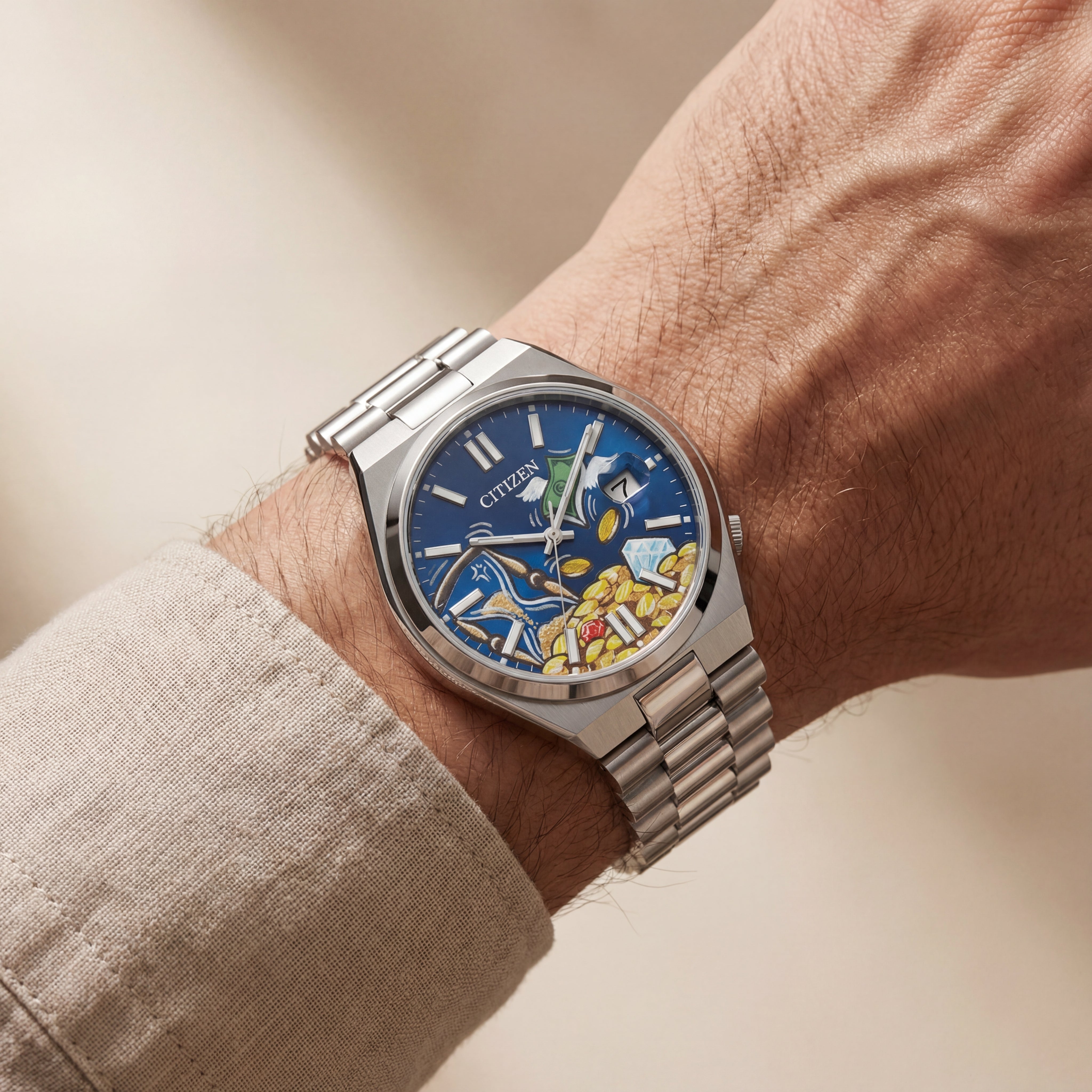 Blue Artistic Fortune Dial Men’s Stainless Steel Watch