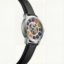 Multicolor Skeleton Dial Leather Strap Men’s Watch