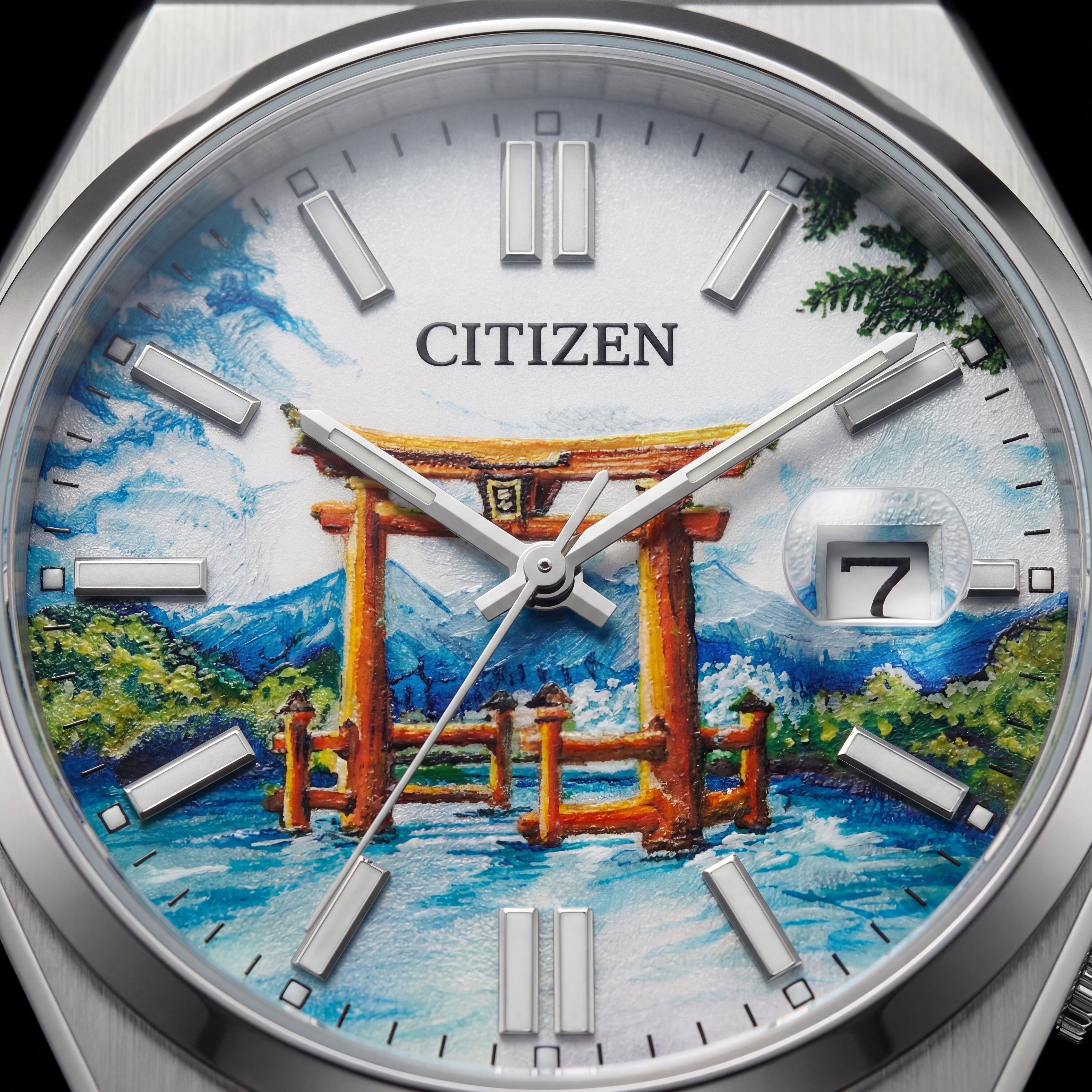 Scenic Mountain Gate Art Dial Men’s Stainless Steel Watch